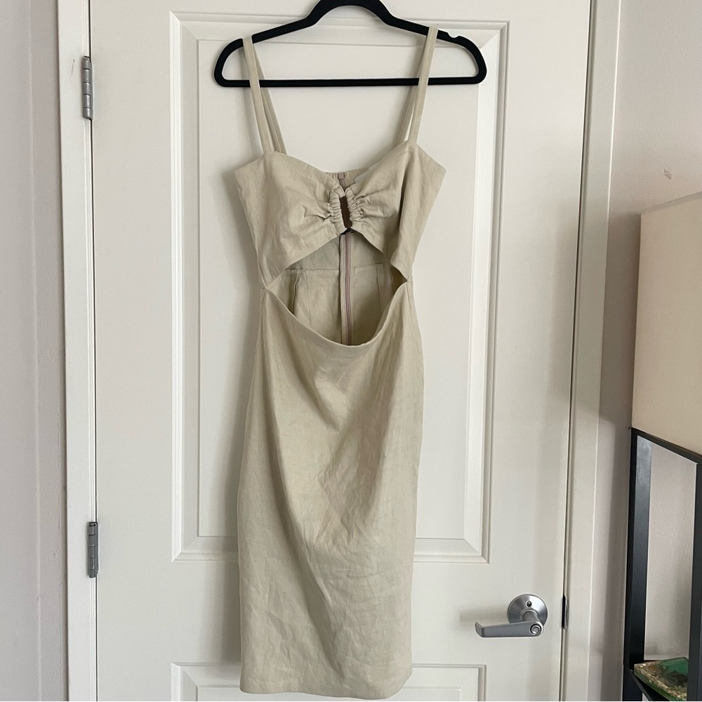 Anemos the tortoise Cream linen Backless summer spaghetti strap Dress midi‎ - Picture 2 of 7